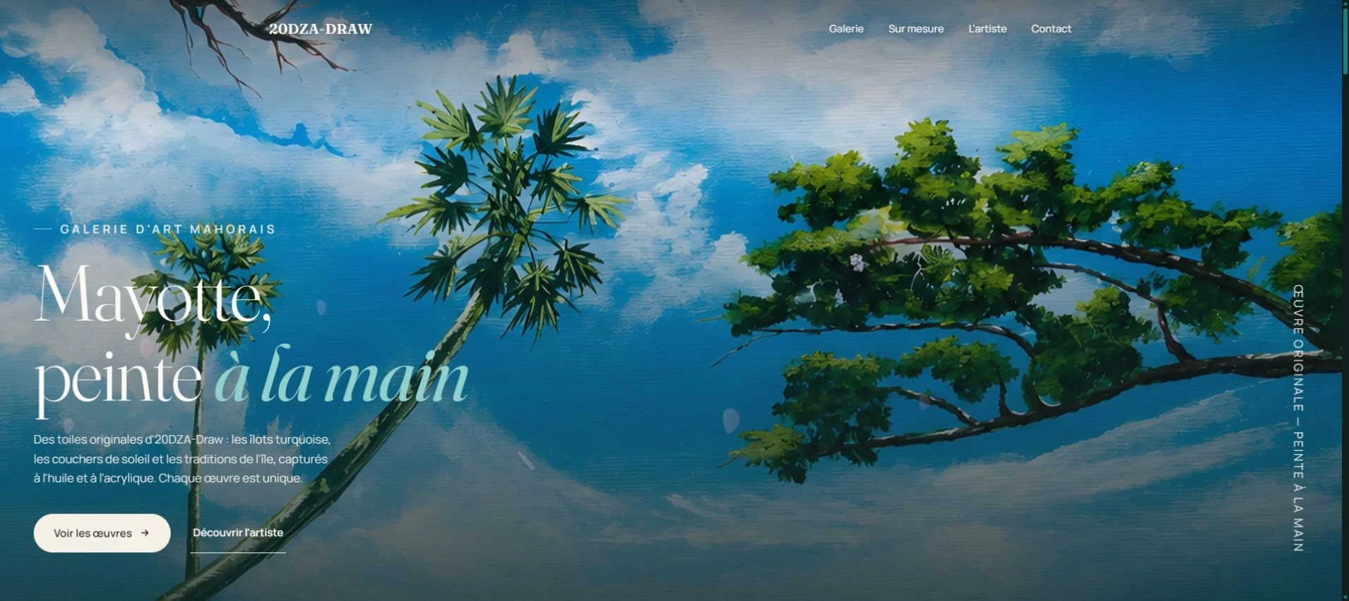 Page d’accueil de 20DZA-Draw : galerie de peintures inspirées de Mayotte