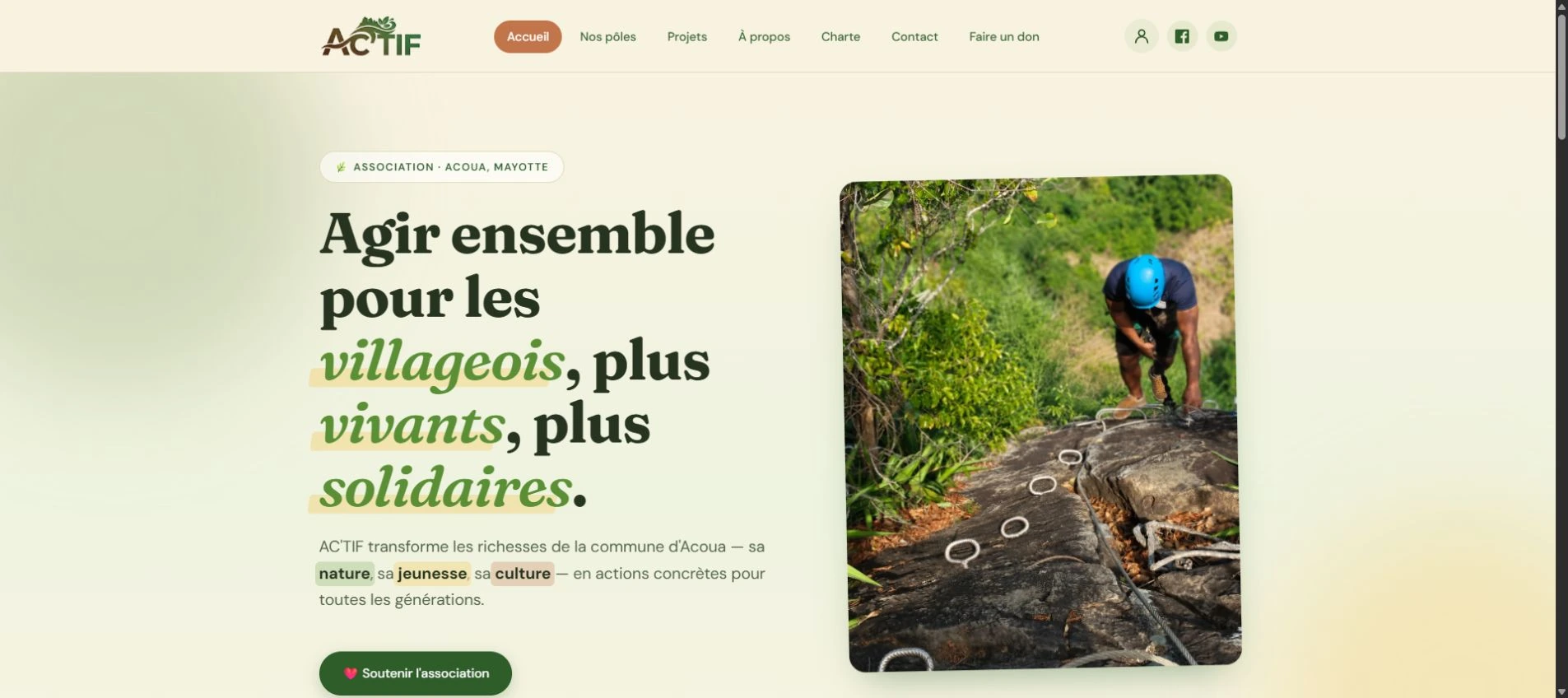Page d’accueil de l’association AC’TIF à Acoua