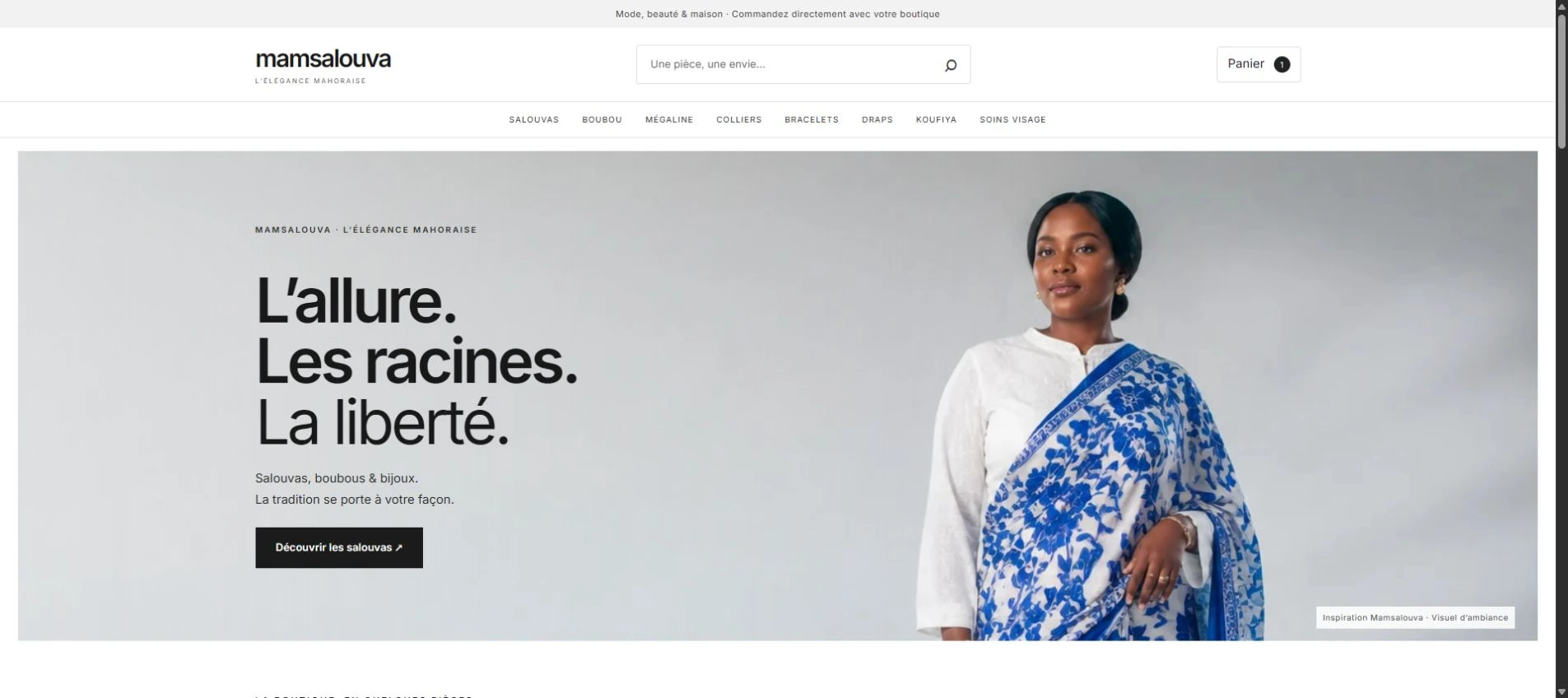 Page d’accueil de Mamsalouva : mode et univers mahorais