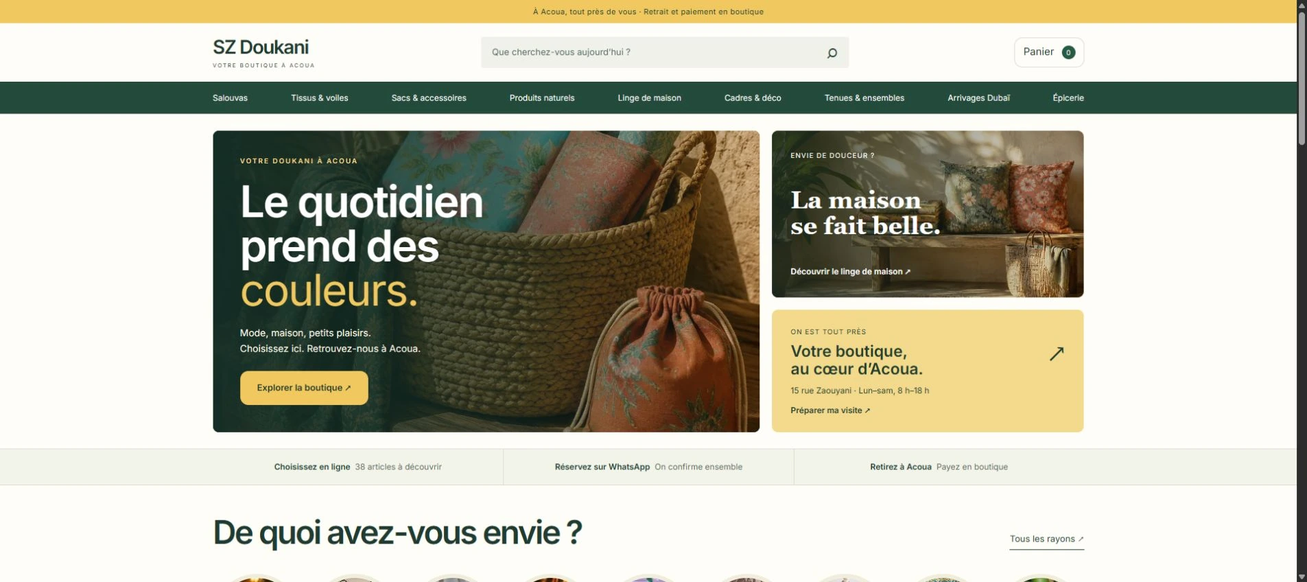 Page d’accueil de SZ Doukani : boutique de proximité à Acoua